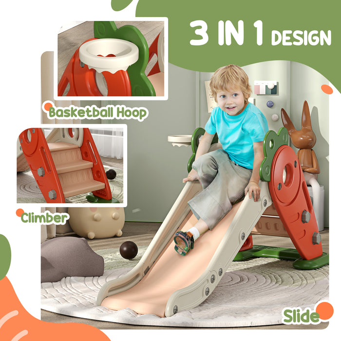 Toddler 3-in-1 Playset - Foldable Slide, Basketball Hoop & Climber in Carrot Theme - Interactive Activity Center for Ages 1-3