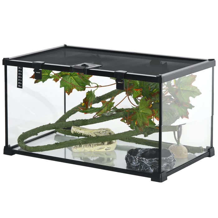 Reptile Habitat Starter Kit - Glass Terrarium with Heating and Decor, 50x30x25cm - Ideal for Small Animal Breeding & Comfort