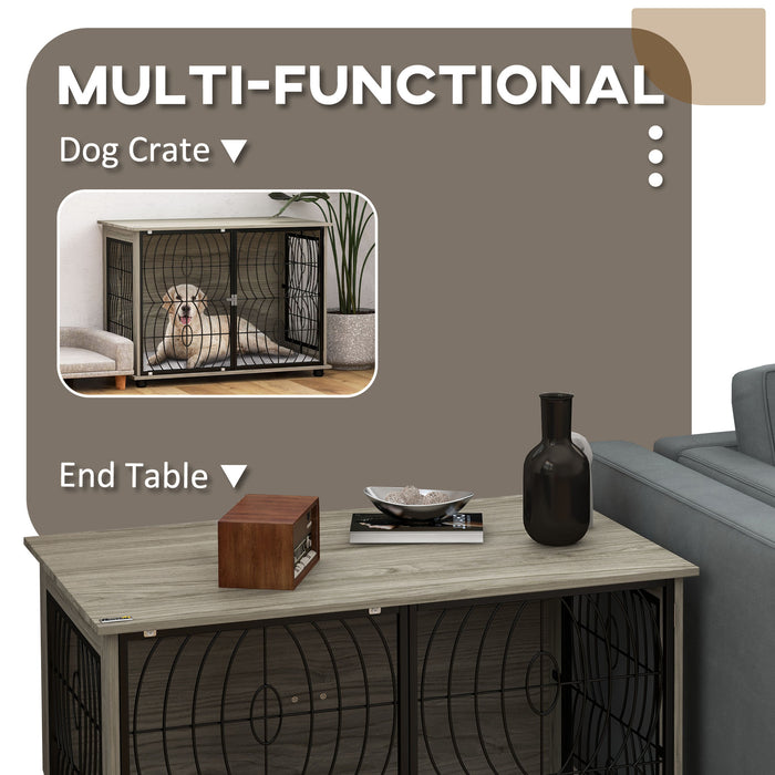 Indoor Dog Crate End Table with Plush Cushion - 37" Lockable Wooden Kennel for Large Dogs - Stylish Pet-Friendly Furniture with Washable Bed Pad