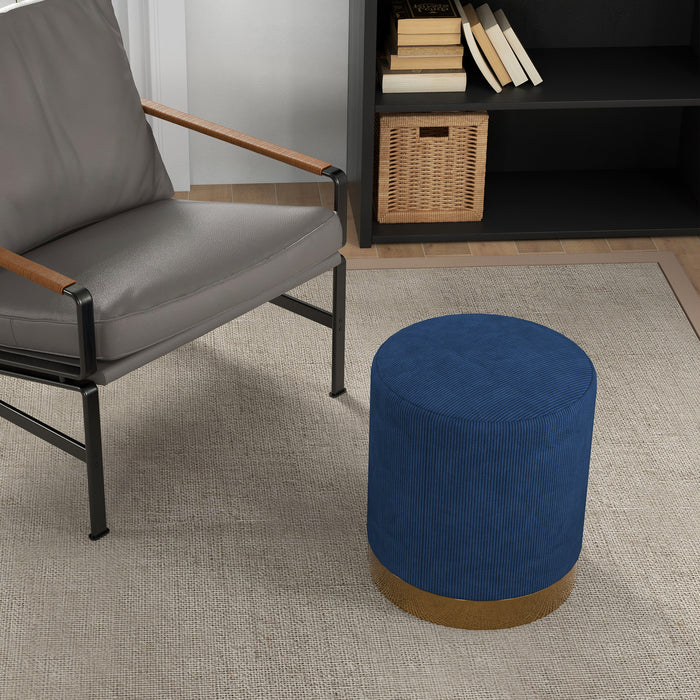 Corduroy Upholstered Footrest - Soft Padded Design in Dark Blue - Comfortable Seating Solution for Living Room