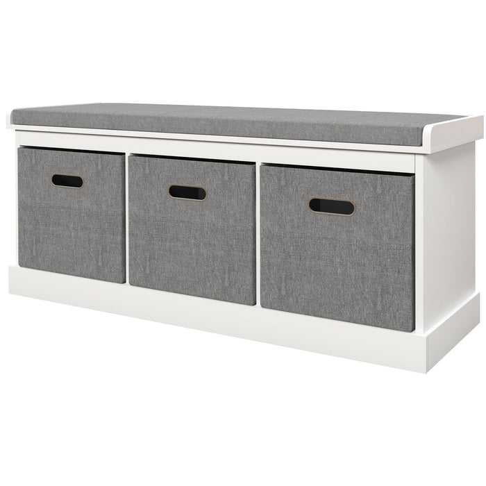 Entryway Shoe Storage Bench - Comfortable Cushioned Seat with 3 Fabric Drawers - Ideal for Hallway, Living Room, or Bedroom Organization