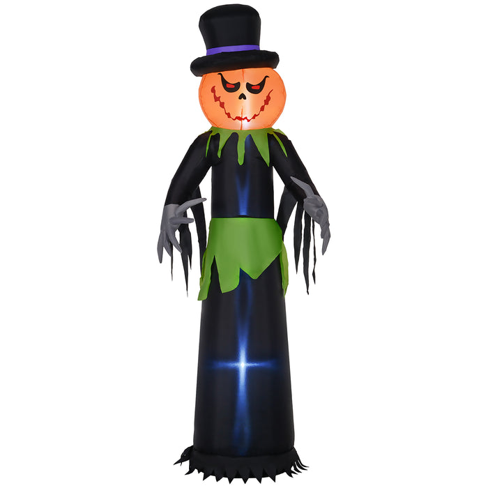 Inflatable 8-Foot Pumpkin Ghost with Hat - LED-Lit Blow-Up Halloween Yard Decor for Garden, Lawn, Party - Ideal for Festive Outdoor Display