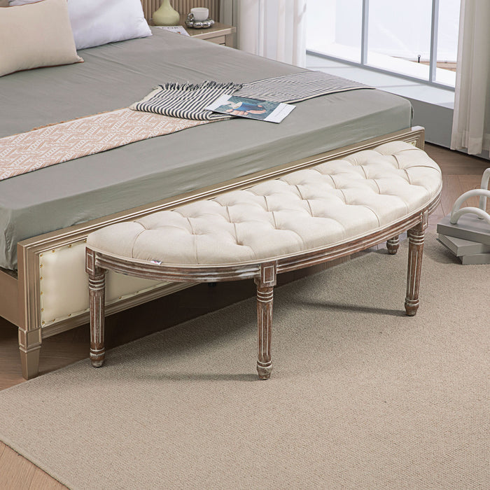 Padded Half Circle Bedroom Bench - Cream White, Elegant End of Bed Seating - Ideal for Master Suite & Guest Room Decor