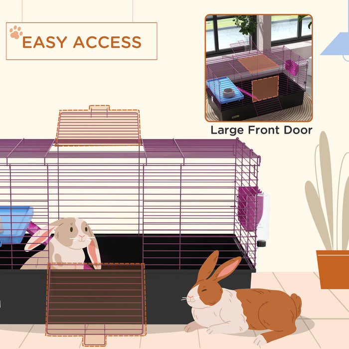 Small Animal Habitat - Sturdy Pet Cage with Platform and Ramp for Chinchillas, Rabbits, Guinea Pigs - 99x52x53 cm Playhouse in Sleek Black Design