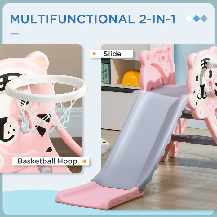 2-in-1 Indoor Baby Slide with Basketball Hoop - Includes Basketball - Perfect Activity for Toddlers 18-36 Months, Pink