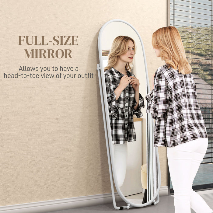 Full Length Oval Mirror 40 x 160cm - Freestanding, Wall-Mounted, or Leaning Option with Support Frame - Versatile Tall Body Mirror for Bedroom and Living Room, Elegant White Design