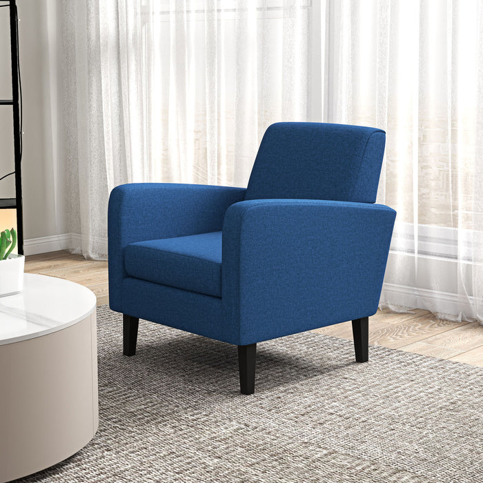 Modern Upholstered Armchairs Set - 2-Piece, Rubber Wood Legs, Accent Single Sofa Chairs in Blue - Ideal for Living Room and Bedroom Comfort