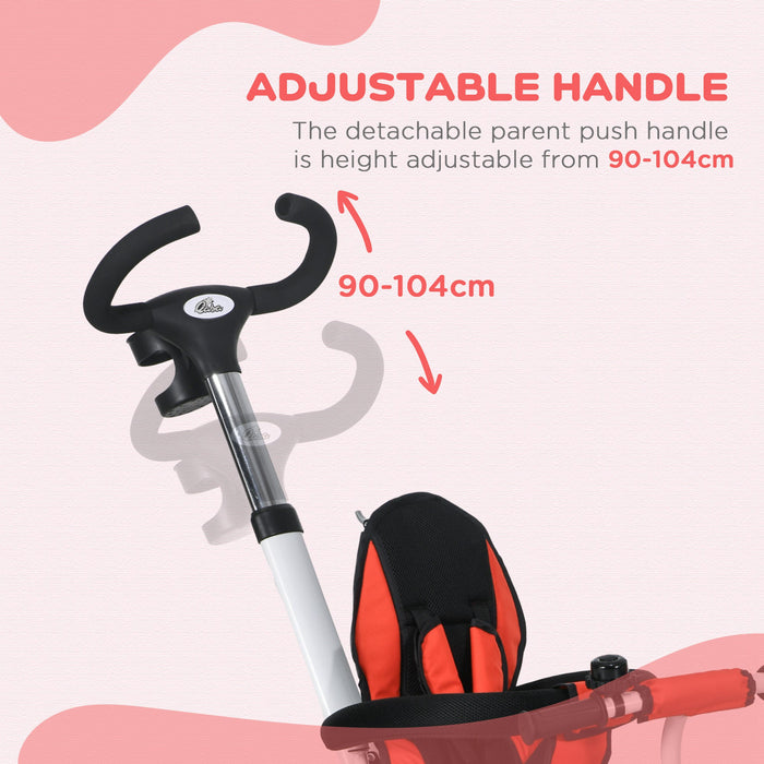 4-in-1 Baby Push Tricycle - Metal Frame with Parent Handle, Suitable for 1-5 Years Old, Red - Versatile Toddler Trike for Outdoor Fun and Learning