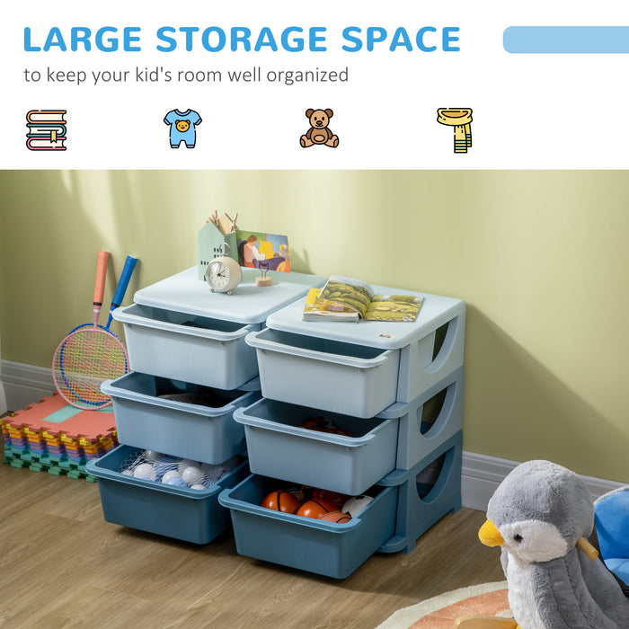 Kids' 6-Drawer Storage Organizer - Vibrant Blue, Space-Saving Design - Ideal for Children's Room Clutter Control