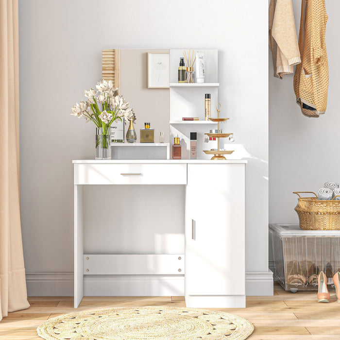 Modern White Dressing Table with Ample Storage - Elegant Furniture for Bedroom or Dressing Room - Ideal for Organization and Stylish Decor