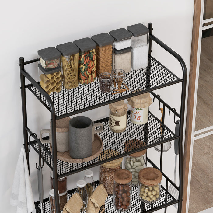 5-Tier Kitchen Storage Rack - Microwave Stand with Open Mesh Shelves & Bonus Hooks - Versatile Coffee Bar Station for Living Room, Steel Frame, Black