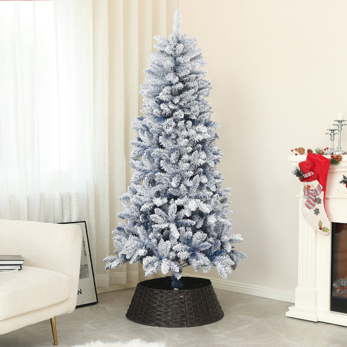 Snow-Frosted 6ft Artificial Christmas Tree with 700 Tips - Sturdy Metal Stand, Hinged Design for Easy Setup - Ideal for Festive Holiday Decor and Blue-Themed Celebrations