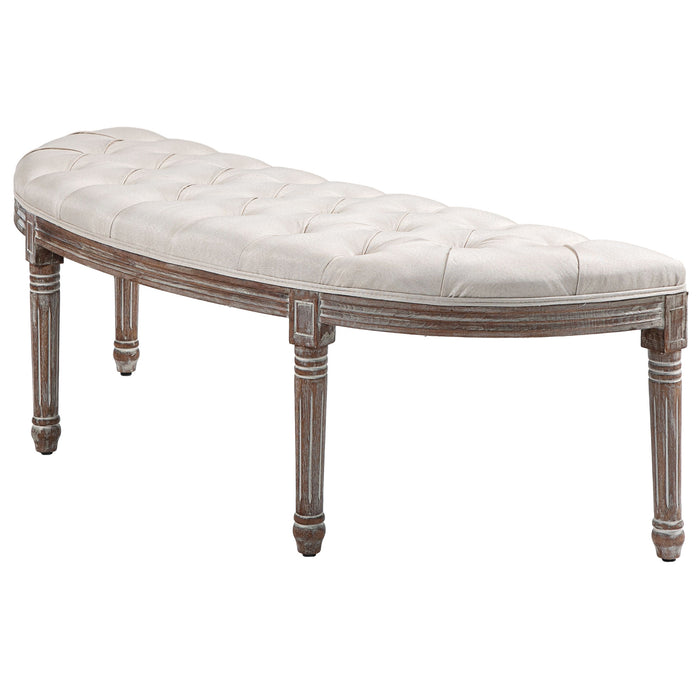 Padded Half Circle Bedroom Bench - Cream White, Elegant End of Bed Seating - Ideal for Master Suite & Guest Room Decor