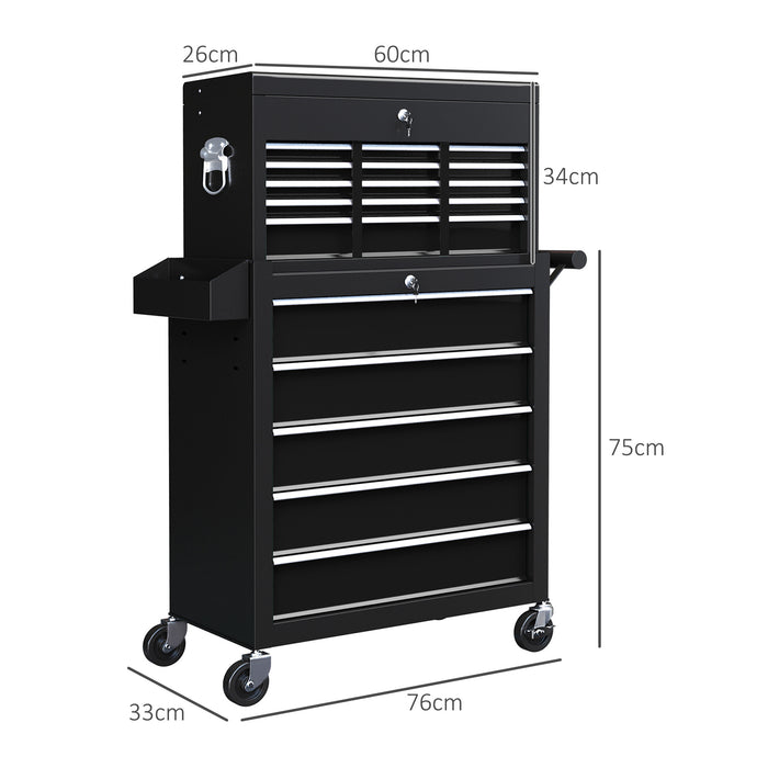 14-Drawer Rolling Tool Cabinet with Pegboard & Side Rack - Lockable Wheel-Mounted Tool Chest Combo - Ideal for Workshop & Home Organization