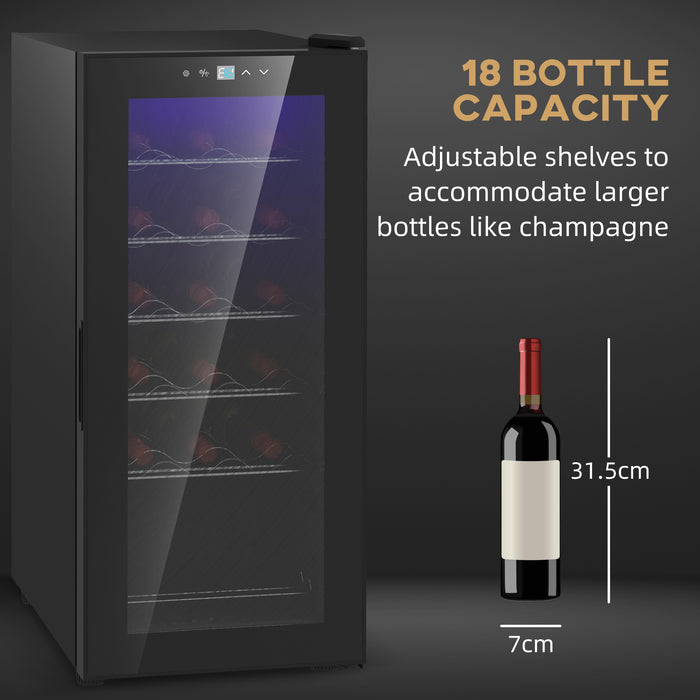 Undercounter Wine Cooler - 35cm Freestanding Fridge with Digital Temperature Control and LED Light - Glass Door Storage for 18 Bottles, 50L Capacity Ideal for Wine Enthusiasts