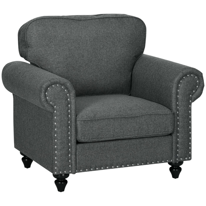 Mid-Century Style Comfort Armchair - Dark Grey with Durable Pocket Springs - Ideal for Modern Home and Office Spaces