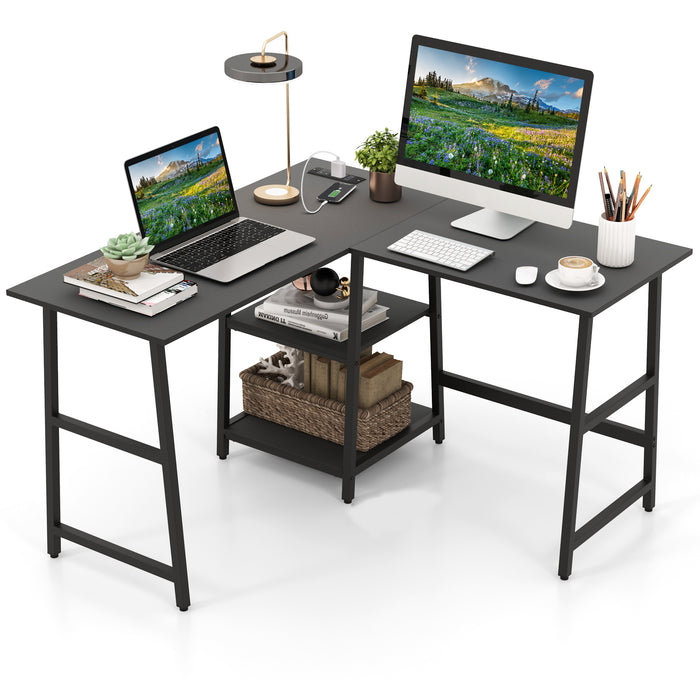L-Shaped Computer Desk 120cm - Corner Study and Writing Workspace with Integrated Outlets - Ideal for Home Office, Students, and Professionals
