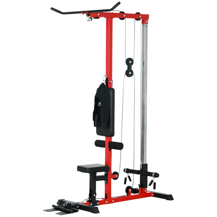 Adjustable Seat Pull Up Station - Multi-Function Power Tower for Chin-Ups, Lat Pulldowns, Home Gym Fitness - Flip-Up Footplate, Ideal for Strengthening Exercises, Red