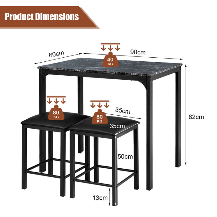 3 Piece Dining Table Set with 2 Faux Leather Backless Stools-