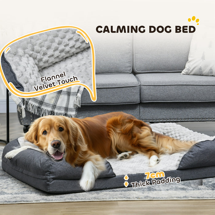 Calming Large Dog Bed with Removable Cover - Orthopedic Pet Mattress, Anti-Slip Bottom, 120 x 80 x 22 cm - Ideal for Stress Relief & Comfort, Charcoal Grey