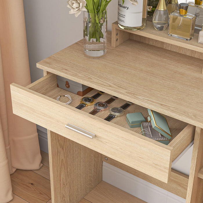 Modern Makeup Vanity Desk - Simple Design with Ample Storage in Maple Wood Finish - Ideal for Bedroom Organization