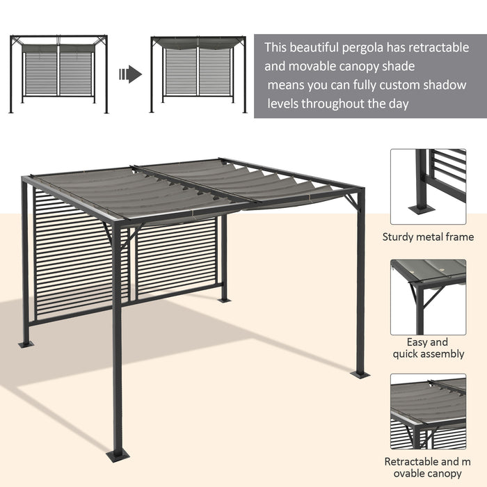 Outdoor Metal Pergola 3x2.8m - Retractable Fabric Roof in Elegant Grey - Ideal for Patio and Garden Shade Solutions