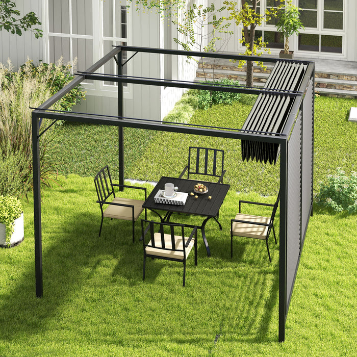 Outdoor Metal Pergola 3x2.8m - Retractable Fabric Roof in Elegant Grey - Ideal for Patio and Garden Shade Solutions