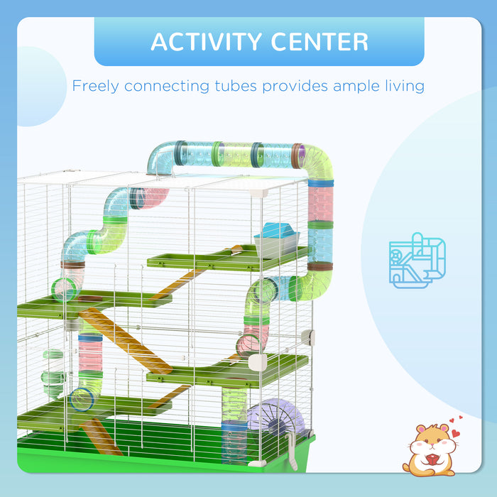 Aosom UK Hamster Habitat - Includes Water Bottle, Exercise Wheel, Tunnel Tubes & Ramps - Perfect Home for Your Small Pet in Green