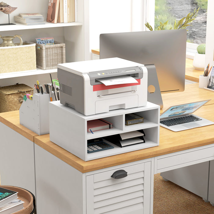 Three-Compartment Printer Storage Cabinet - Organize Your Office with a Sleek White Design - Ideal for Keeping Printers, Paper, and Accessories Tidy