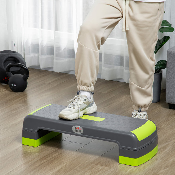 Adjustable 3-Level Aerobic Step Platform - Grey and Green Exercise Stepper for Home and Office Workouts - Ideal for Cardio Training and Fitness Routines