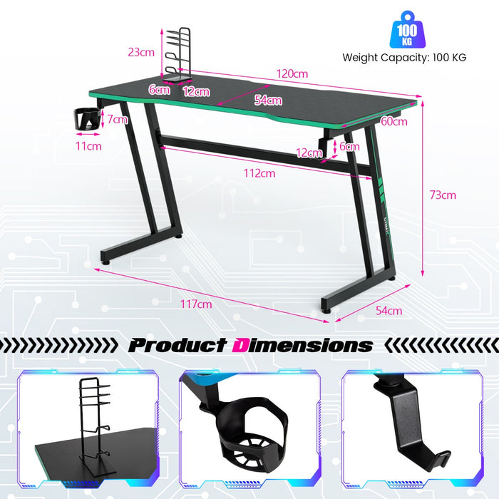 Z-Shaped Desk - Red Computer Desk with Headphone Hook and Cup Holder - Designed for Users Seeking Organized and Compact Workspace Solution