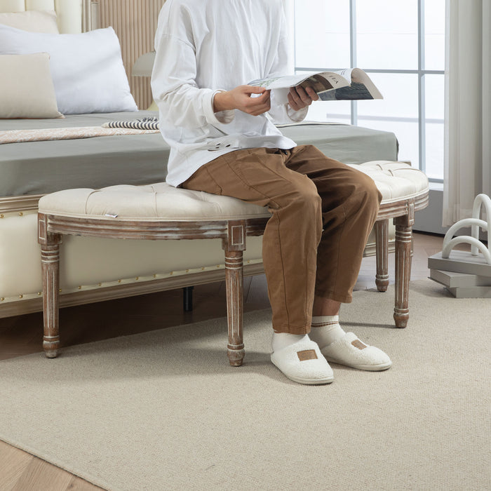 Padded Half Circle Bedroom Bench - Cream White, Elegant End of Bed Seating - Ideal for Master Suite & Guest Room Decor