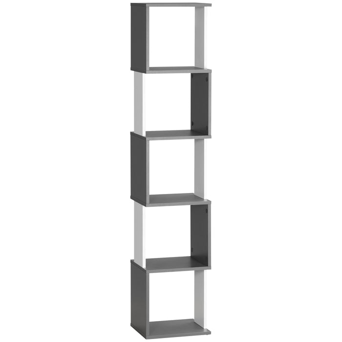 Aosom UK 5-Tier Bookshelf - Contemporary Freestanding Dark Grey Storage Shelving - Ideal for Living Room, Home Office, or Study Organization