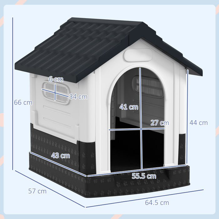 Compact Plastic Dog Kennel with Ventilated Windows - Sturdy Outdoor Shelter for Miniature Breeds - Perfect for Garden and Patio Comfort