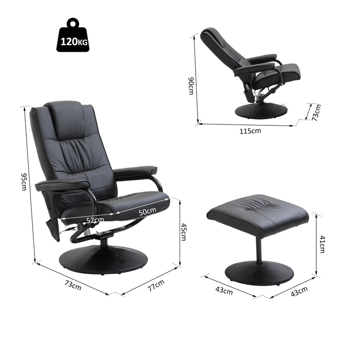 Deluxe Faux Leather Massage Recliner - Easy Sofa Armchair with Beauty Couch Bed Feature & Foot Stool - Ideal for Relaxation and Comfort, Black