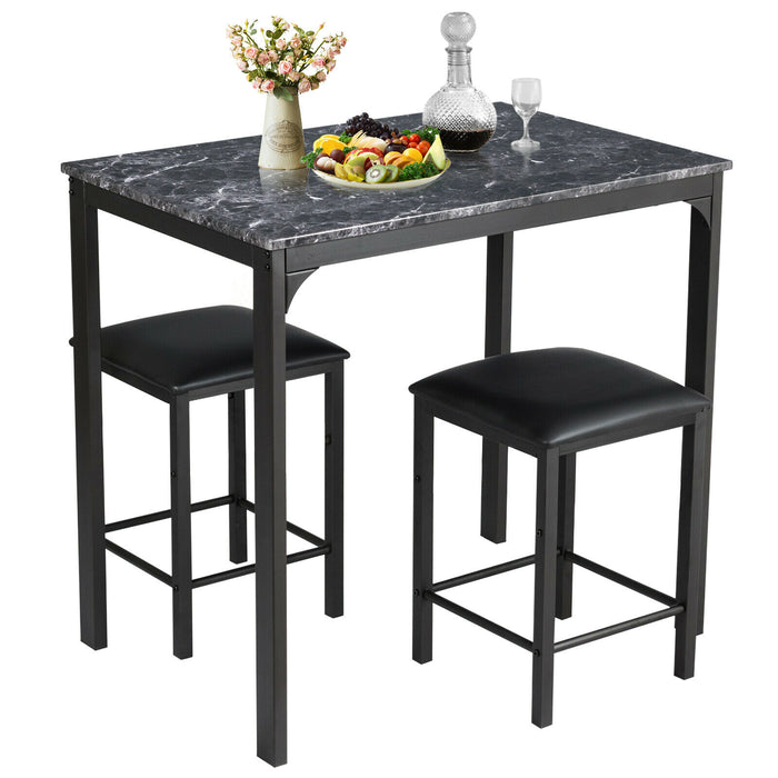 3 Piece Dining Table Set with 2 Faux Leather Backless Stools-