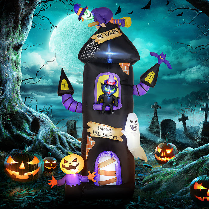 Halloween Inflatable Spooky Tree House with Characters - 8.5FT Horror-Themed Outdoor Decor with Witch, Black Cat, Ghost, Pumpkin Man - Eye-Catching Lawn Display for Festive Garden Party