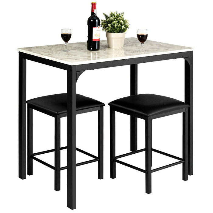 3 Piece Dining Table Set with 2 Faux Leather Backless Stools-