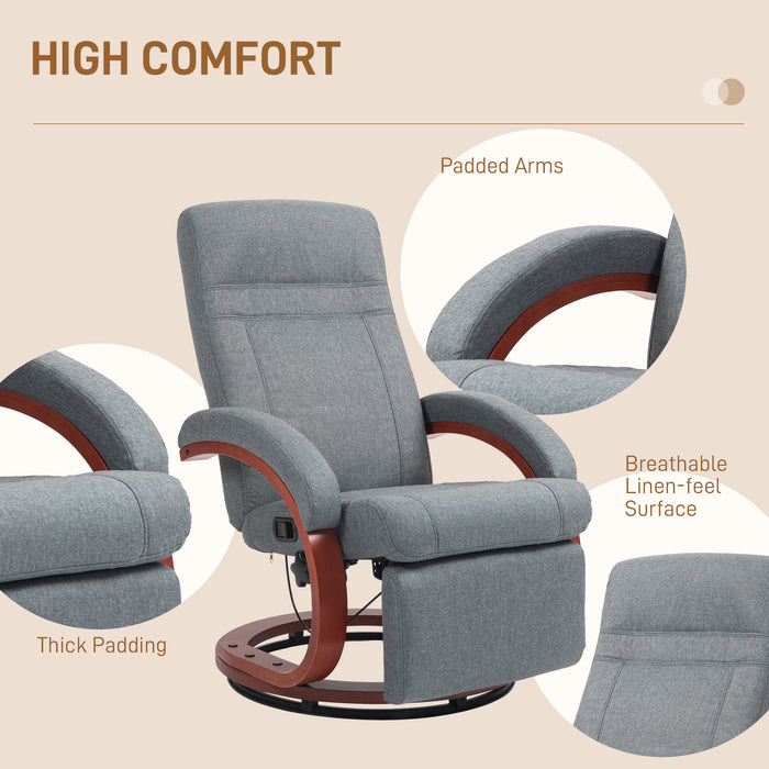 Manual Swivel Recliner Chair with 135° Recline Angle & Integrated Footrest - Comfortable Lounge Seating in Grey - Ideal for Relaxation & Leisure at Home