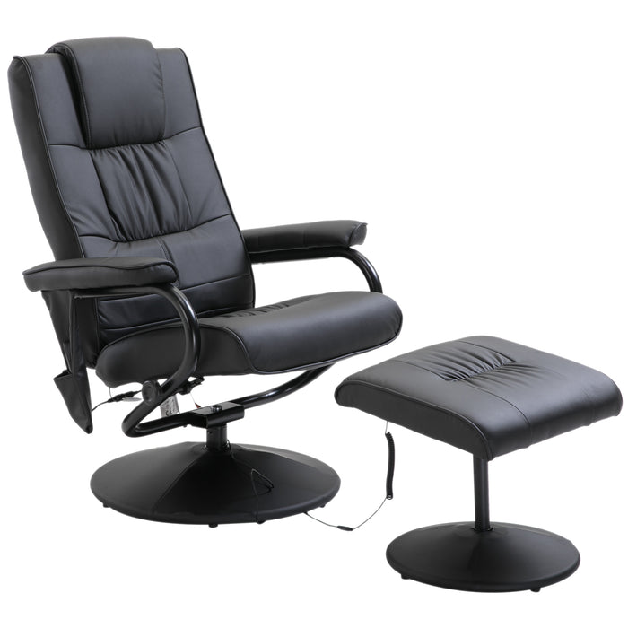 Deluxe Faux Leather Massage Recliner - Easy Sofa Armchair with Beauty Couch Bed Feature & Foot Stool - Ideal for Relaxation and Comfort, Black