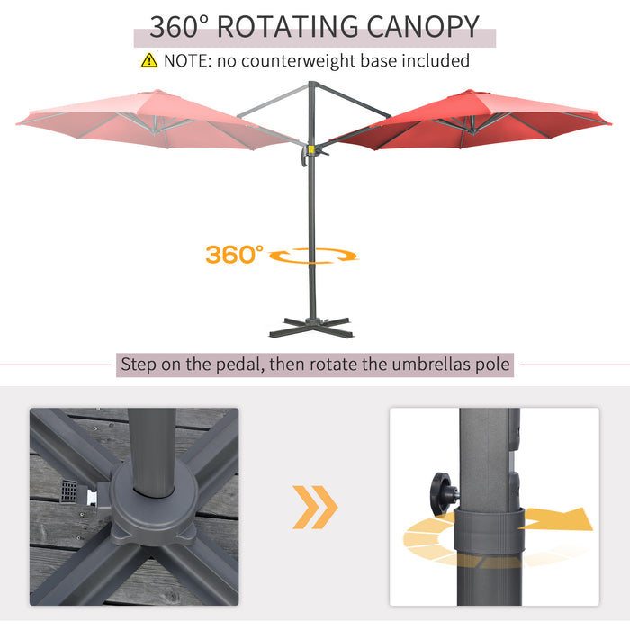 Cantilever Parasol with Cross Base - 3x3 Meter UV Protection Outdoor Umbrella in Wine Red - Ideal Shade for Garden Patio and Decking