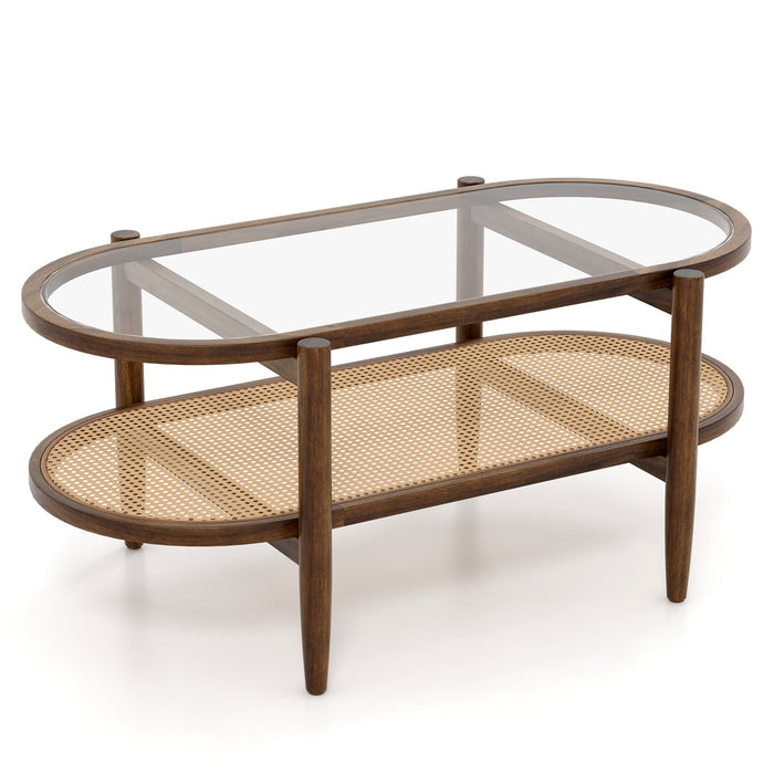 PE Rattan - 2-Tier Coffee Table with Storage Features - Ideal for Living Spaces and Convenient Organisation