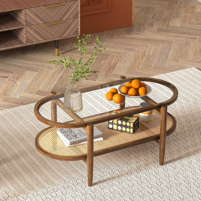 PE Rattan - 2-Tier Coffee Table with Storage Features - Ideal for Living Spaces and Convenient Organisation