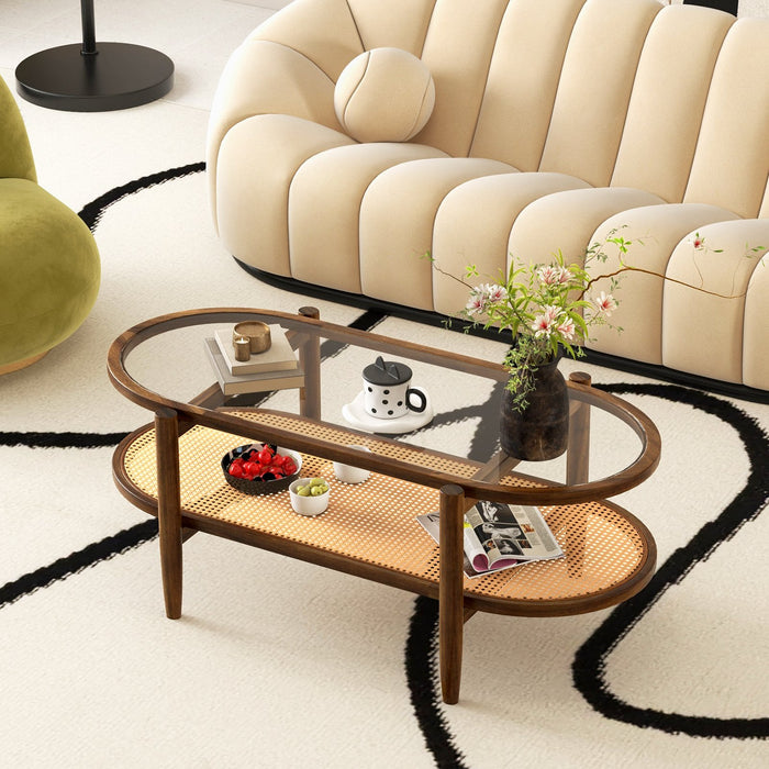 PE Rattan - 2-Tier Coffee Table with Storage Features - Ideal for Living Spaces and Convenient Organisation