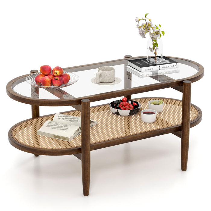 PE Rattan - 2-Tier Coffee Table with Storage Features - Ideal for Living Spaces and Convenient Organisation