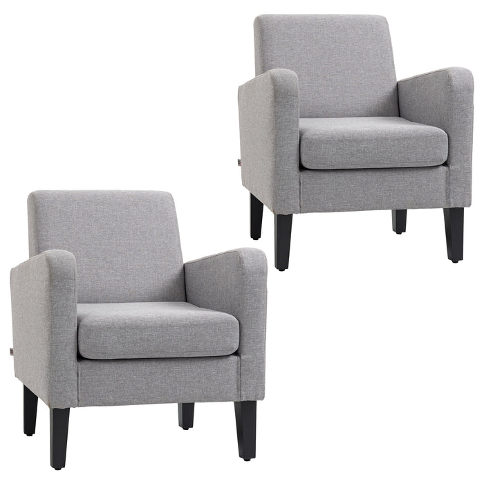 Modern Upholstered Accent Armchairs (Set of 2) - Rubber Wood Legs, Light Grey Single Sofa Design - Elegant Seating for Living Room or Bedroom