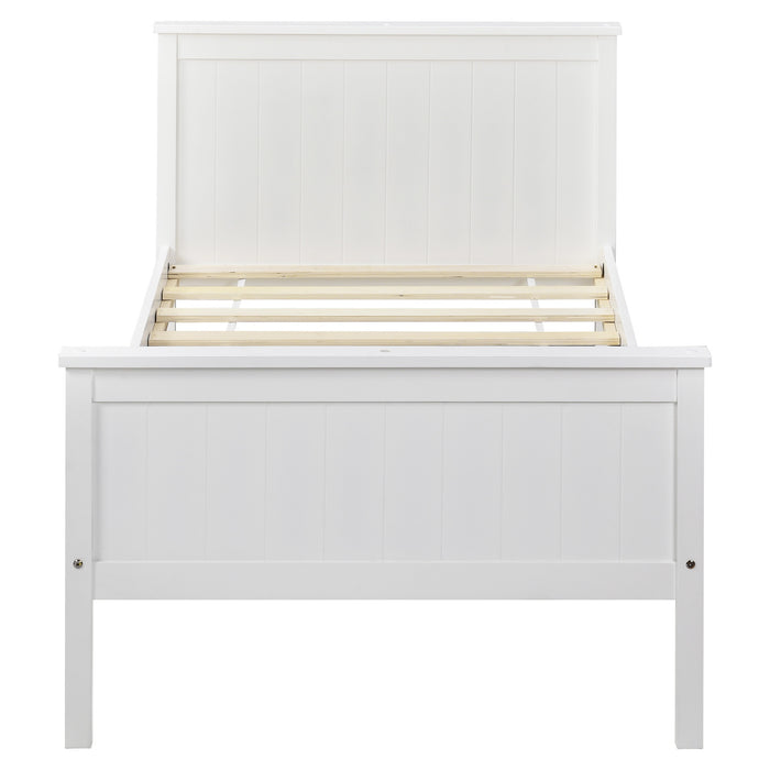 Contemporary Single Wooden Bed Frame with Headboard & Footboard - Kids & Guest Room Bedroom Furniture, 199x96x82 cm - Stylish White Design for Modern Spaces