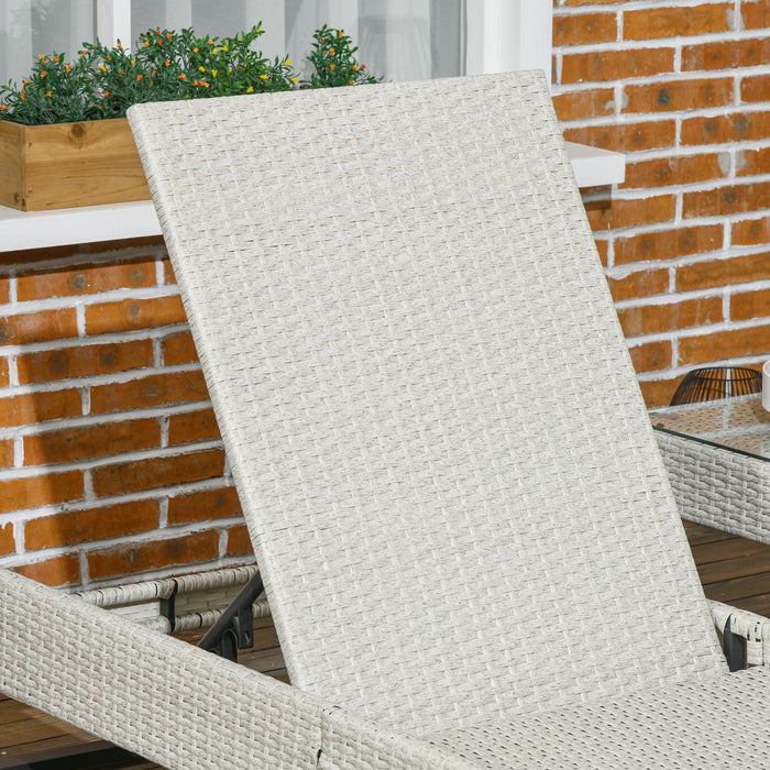 PE Rattan 3-Piece Sun Lounger Set - Adjustable 5-Position Patio Recliner Chairs with Cushions and Headrests - Includes Glass Top Square Coffee Table for Outdoor Relaxation