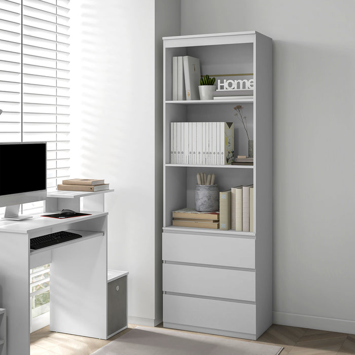 180cm High White Bookshelf with Storage - Elegant Shelving Unit with Multiple Drawers - Ideal for Organizing Books, Decor, and Essentials