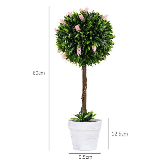 Artificial Plants Ball Trees Set of 2 - 60cm Pink Flowered Topiaries for Indoor/Outdoor Decoration - Enhances Home and Garden Aesthetics